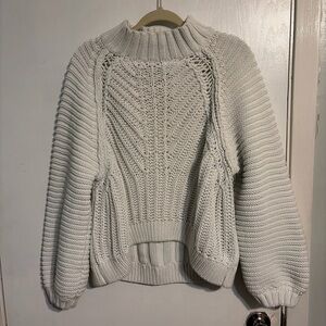 Free People Cream Cable Knit Turtleneck Sweater